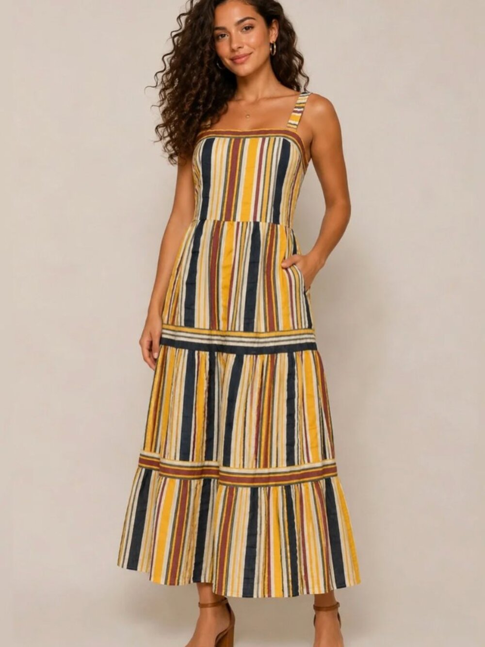 LOFT Striped Tiered Maxi Dress Style - Size 0 Petite